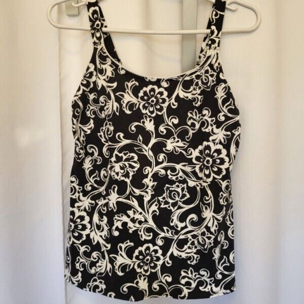 Womens Lands End Bathing Suit Top Tankini Top Black White Sz 8